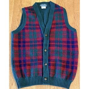 Christopher Hayes Sweater Vest Mens L Green And Tartan Plaid Irish Wool Grandpa